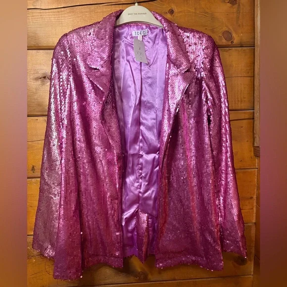 ❤️ NWT TCEC Showstopper Pink Sequin blazer Jacket size medium Valentine’s - Picture 5 of 11